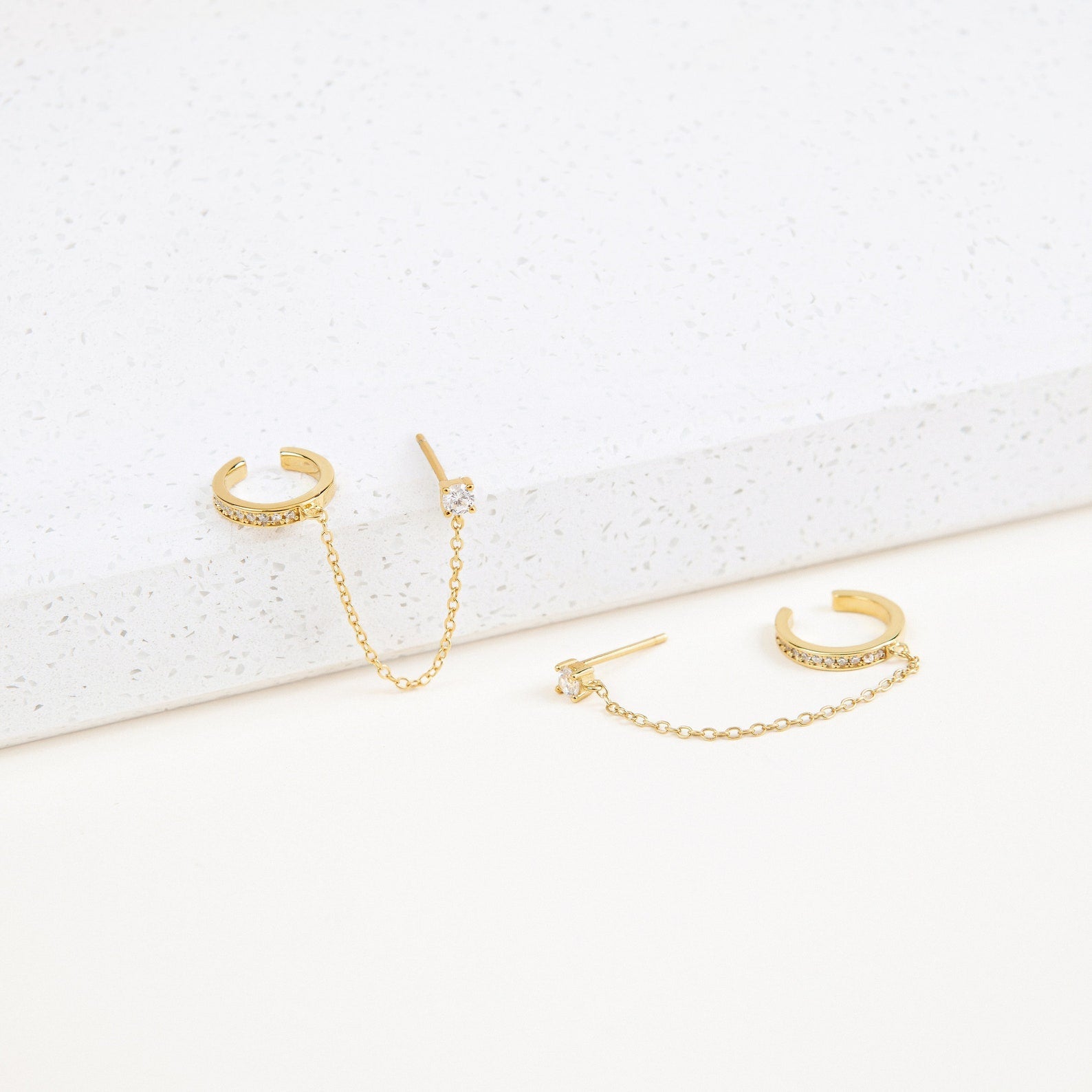 Pave Chain Ear Cuffs 18k Gold